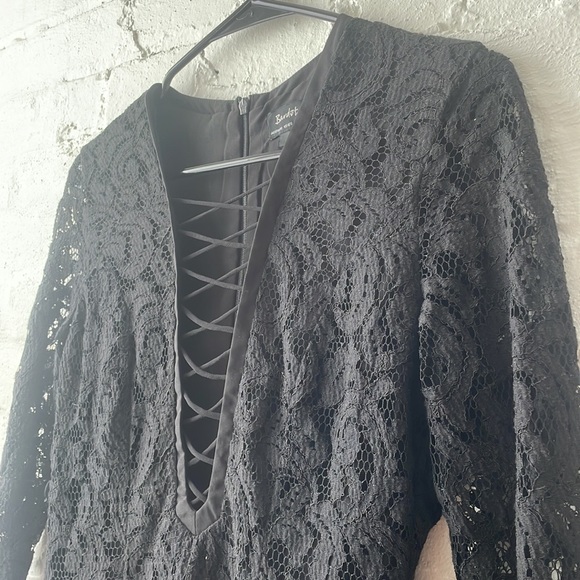 Bardot | NWOT Size 6 Cotton Laced Up Plunging V-neck Black on Black Lace Dress - Picture 7 of 13